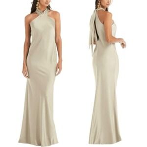 LOVELY Imogen LB025 Draped Twist Halter Tie-Back Trumpet Gown in Toasted Sugar